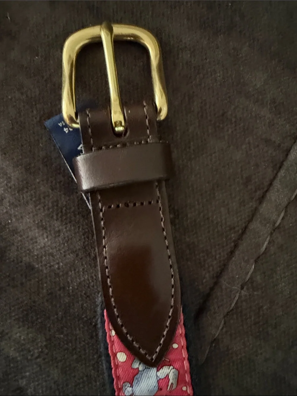 Vineyard Vines Red Patterned Belt with Leather Trim